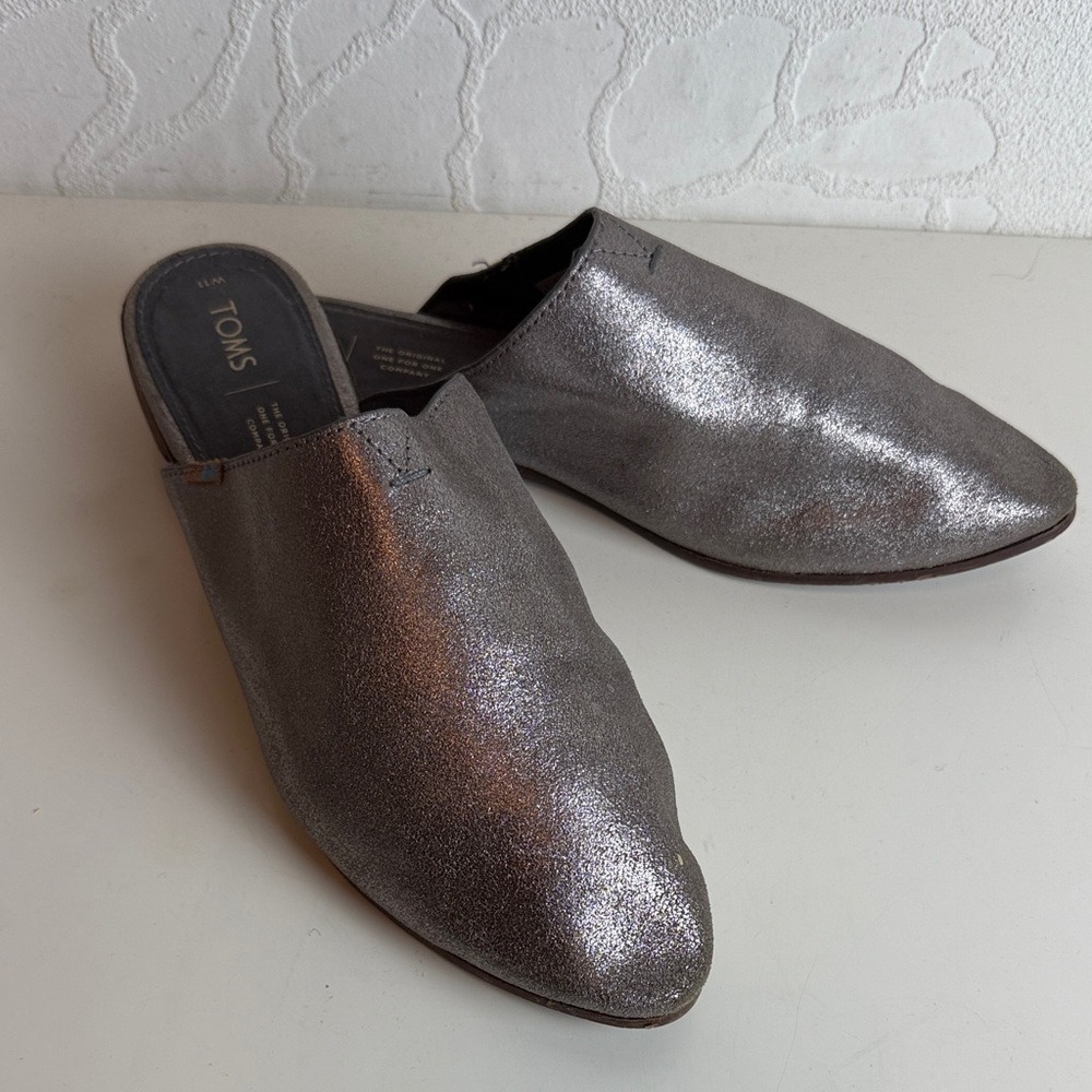 TOMS Jutti Mule Flats Pewter Metallic Slip-Ons Women's Size 11